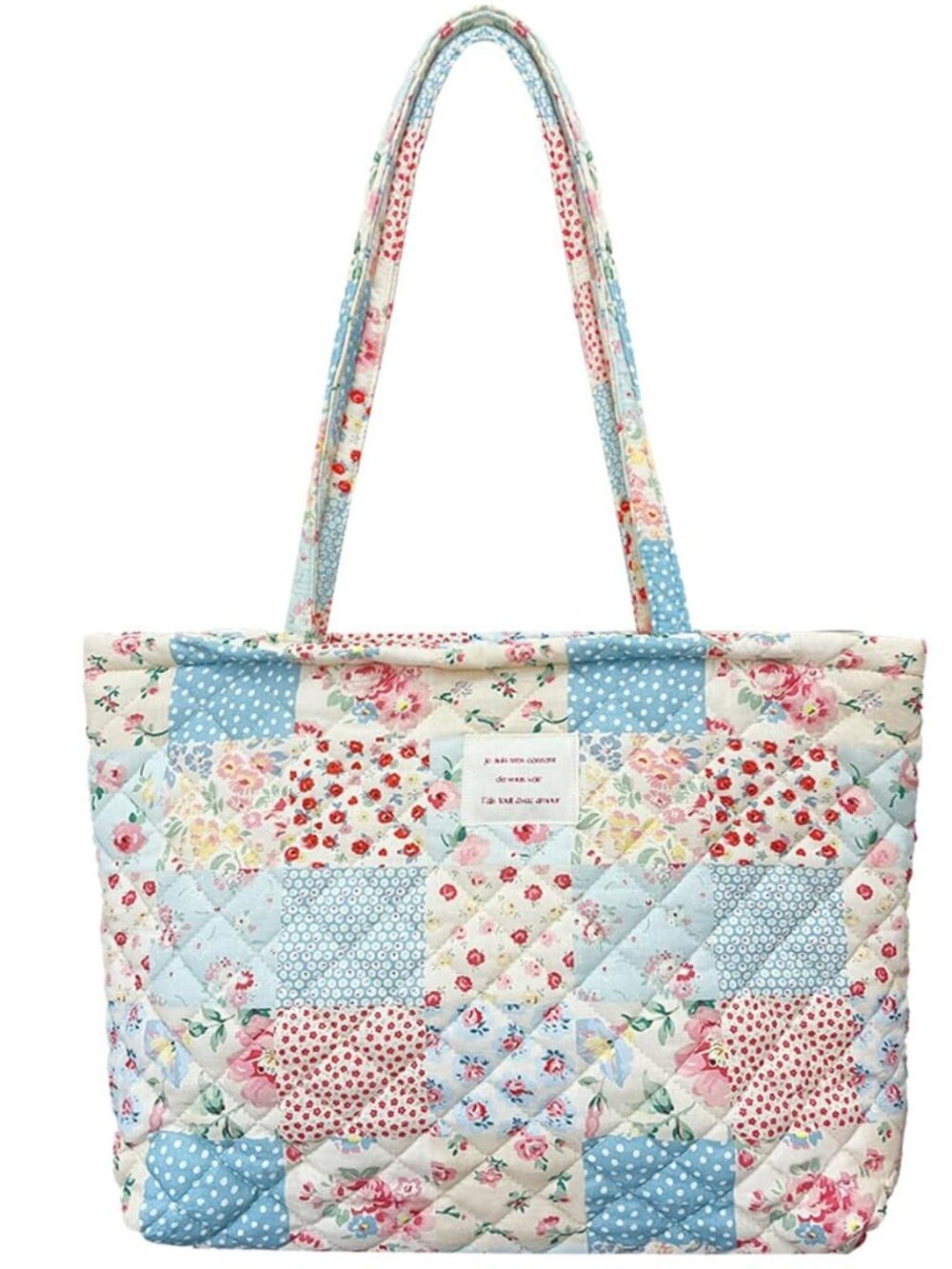 Small Floral Quilted Tote Bag with Zipper Closure for Women Girls